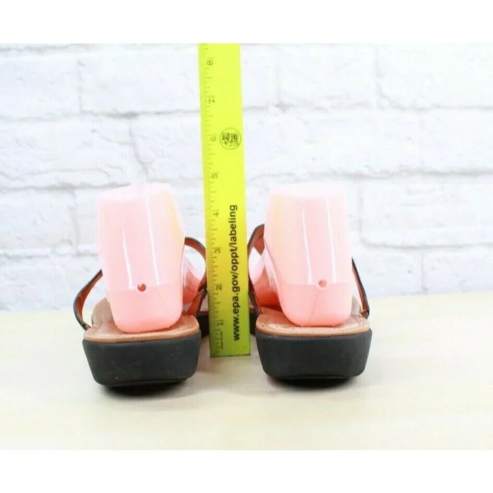 FITFLOP Banda Black Leather Thong Slim Wedge Thong Sandals Size 11 - Picture 8 of 9